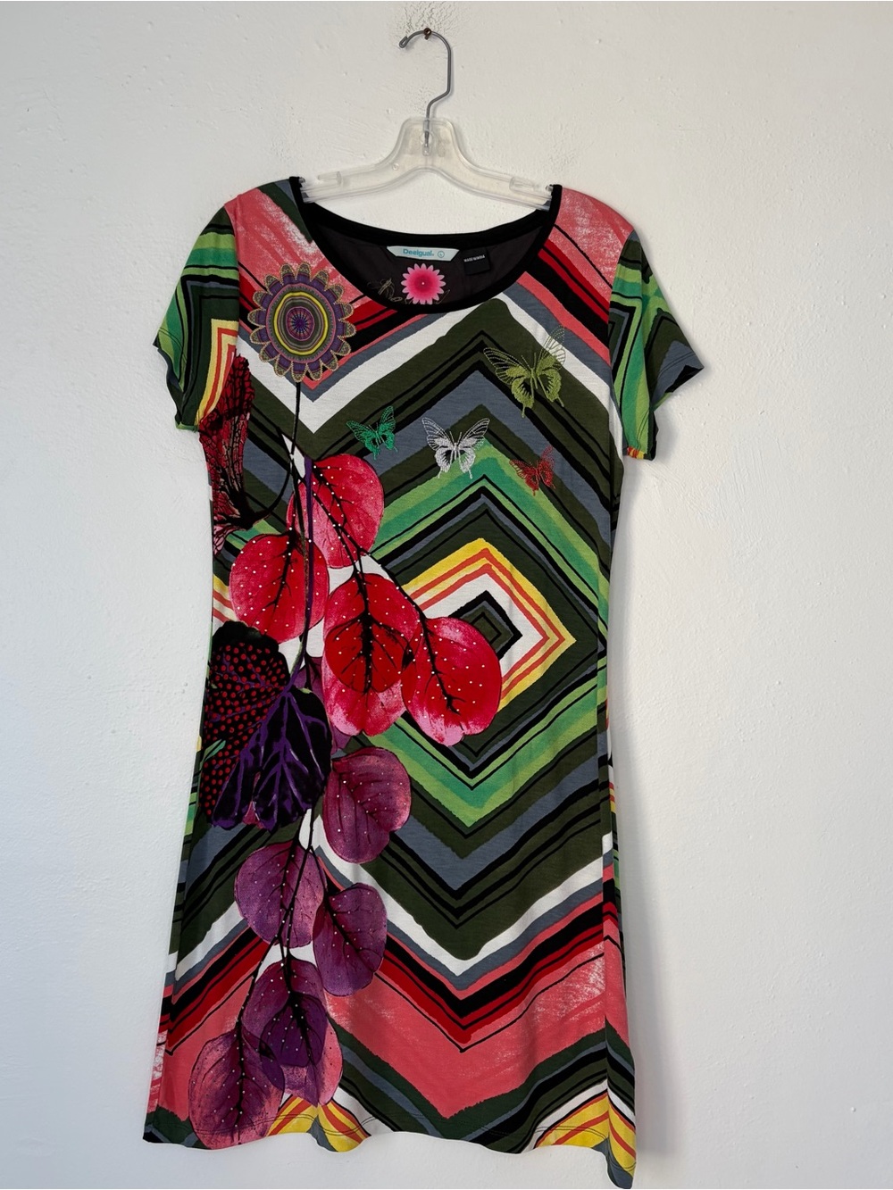 Desigual Multicolor Floral Chevron Mini Dress Dopamine Dressing Medium - Picture 2 of 10